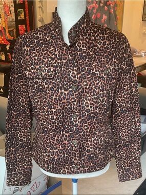 Leopard Print Button-Front Women's Jeans-like Jacket - Brown/Black